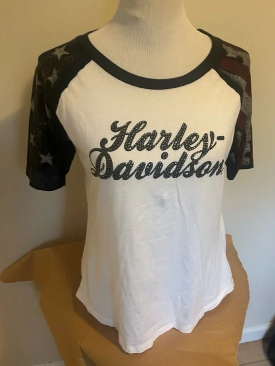Harley-Davidson Sparkling Stars & Stripes SS Raglan T-Shirt Estimated Medium - Picture 1 of 5